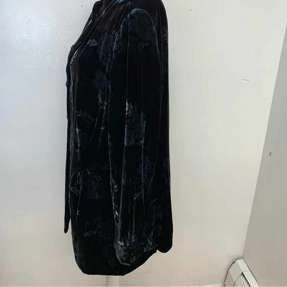 Kate Hill Velvet Coat 20W Black Blue Floral Pockets Boho Witchy Holiday Gothic - Picture 7 of 14